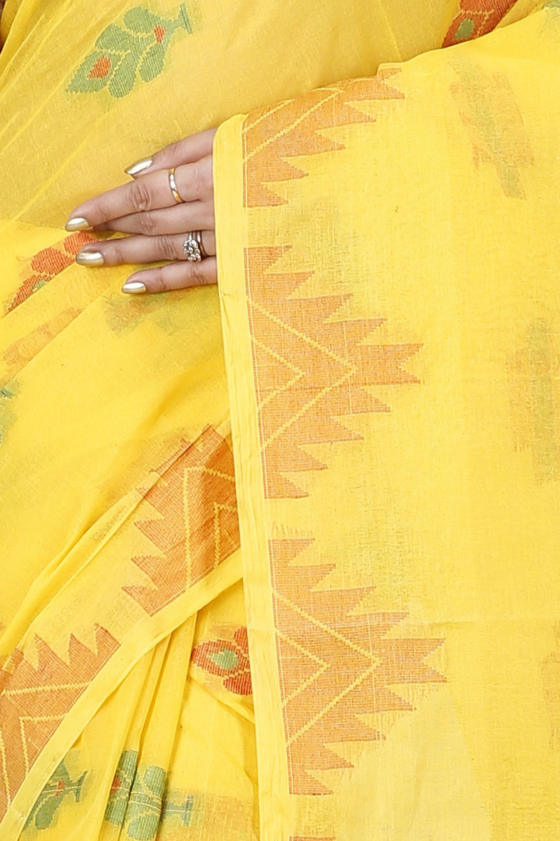 Yellow Pure Cotton Sidra Tant Saree (1034)